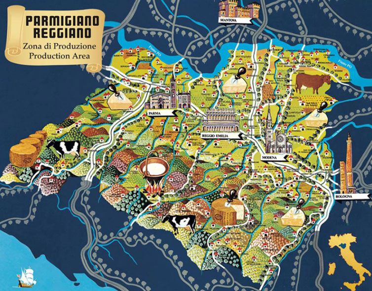 Cartina zona del Parmigiano Reggiano